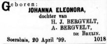 1899 Geboorte Johanna Eleonora Bergvelt  